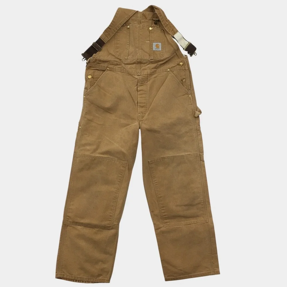 Carhartt Duck Bib Overalls Mens 38x30 Brown Cotton Canvas Double Knee Workwear